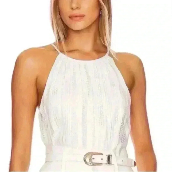 NWOT Theory Halter Cami Tank Top White Mod Lace Sz M Lined Textured Shell - Picture 1 of 11